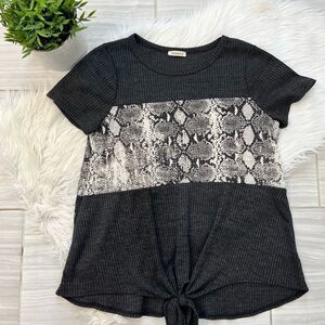 Viamore Grey Snake Print Short Sleeve Waffle Knit Top